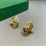 Irregular Earrings for Women Metal Portrait Pearl Small