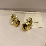 Irregular Earrings for Women Metal Portrait Pearl Small
