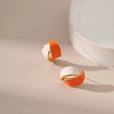 Orange Stud Earrings 18k Plated French Drip Style