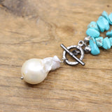 Fresh Water Pearl Pendant Turquoise Chip Necklace