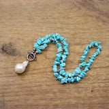Fresh Water Pearl Pendant Turquoise Chip Necklace