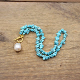 Fresh Water Pearl Pendant Turquoise Chip Necklace