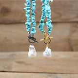 Fresh Water Pearl Pendant Turquoise Chip Necklace