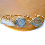 Golden Adjustable Cuff Bangle Irregular Galaxy Raw Stone Bracelet
