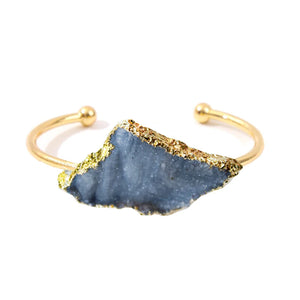 Golden Adjustable Cuff Bangle Irregular Galaxy Raw Stone Bracelet