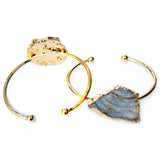 Golden Adjustable Cuff Bangle Irregular Galaxy Raw Stone Bracelet
