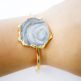 Golden Adjustable Cuff Bangle Irregular Galaxy Raw Stone Bracelet