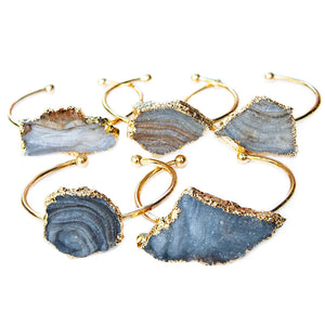 Golden Adjustable Cuff Bangle Irregular Galaxy Raw Stone Bracelet
