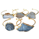 Golden Adjustable Cuff Bangle Irregular Galaxy Raw Stone Bracelet