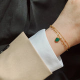 Green Geometric Stripes Stone Double Chain Bracelet Stainless Steel 18K Plated