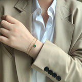 Green Geometric Stripes Stone Double Chain Bracelet Stainless Steel 18K Plated