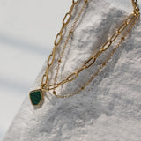 Green Geometric Stripes Stone Double Chain Bracelet Stainless Steel 18K Plated