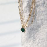 Green Geometric Stripes Stone Double Chain Bracelet Stainless Steel 18K Plated