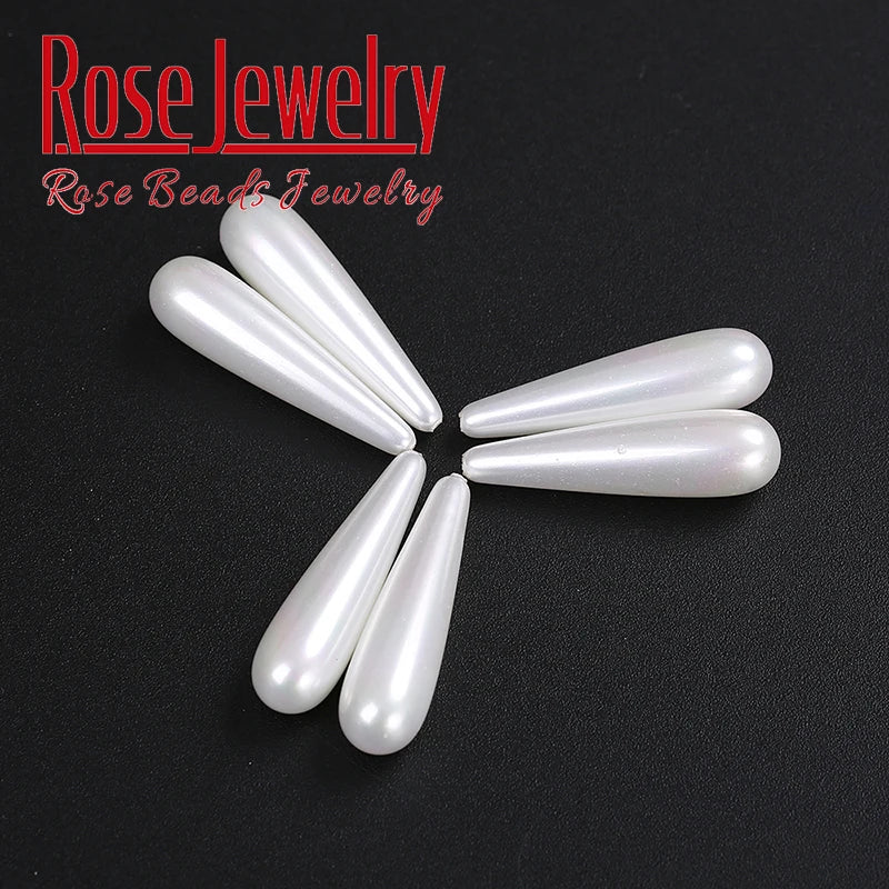 Irregular Half Drilled Water Drop Pearl Beads 8x30mm 5pcs Red Shell Loose Beads