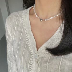 Irregular Pearl Necklace Heart Magnetic Attraction Pendant
