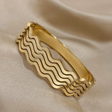 Layered Wave Stainless Steel Bracelet for Women