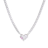 Irregular Love Titanium Steel Necklace Women Pink Crystal