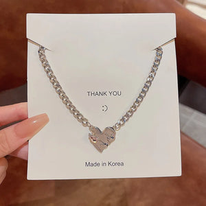 Irregular Love Titanium Steel Necklace Women Pink Crystal
