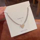 Irregular Love Titanium Steel Necklace Women Pink Crystal