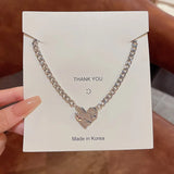 Irregular Love Titanium Steel Necklace Women Pink Crystal