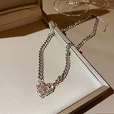 Irregular Love Titanium Steel Necklace Women Pink Crystal