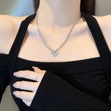 Irregular Love Titanium Steel Necklace Women Pink Crystal