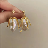 Metal Flowers Pearl Pendant Earrings - Personalized Stud Earrings