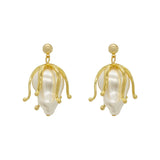 Metal Flowers Pearl Pendant Earrings - Personalized Stud Earrings