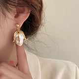 Metal Flowers Pearl Pendant Earrings - Personalized Stud Earrings