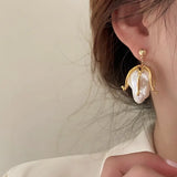 Metal Flowers Pearl Pendant Earrings - Personalized Stud Earrings