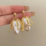 Metal Flowers Pearl Pendant Earrings - Personalized Stud Earrings