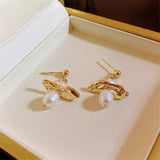 Metal Pearl Pendant Earrings Women Japanese Style Jewelry Gift