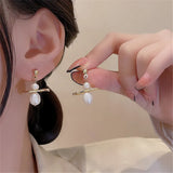 Metal Pearl Pendant Earrings Women Japanese Style Jewelry Gift