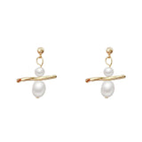 Metal Pearl Pendant Earrings Women Japanese Style Jewelry Gift