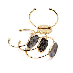 Agate Quartz Geode Druzy Stone Cuff Bracelet for Women