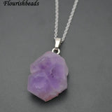 Irregular Amethyst Drusy Pendant Necklace