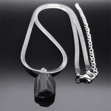 Irregular Tourmaline Pendant Necklace Stainless Steel Chain