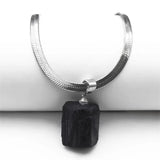 Irregular Tourmaline Pendant Necklace Stainless Steel Chain