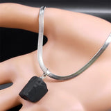 Irregular Tourmaline Pendant Necklace Stainless Steel Chain
