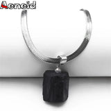 Irregular Tourmaline Pendant Necklace Stainless Steel Chain