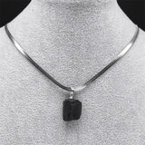 Irregular Tourmaline Pendant Necklace Stainless Steel Chain