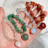 Irregular Gem Stone Bracelet Red Agate Opal Pink Crystal