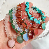 Irregular Gem Stone Bracelet Red Agate Opal Pink Crystal
