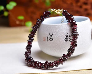 Irregular Garnet Stone Bracelet for Women Gravel Bracelet Red Crystal