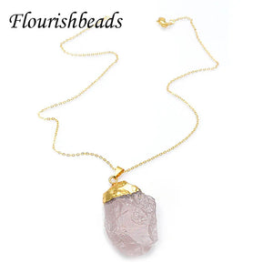 Irregular Healing Stone Pendant Necklace Yoga Rose Crystals