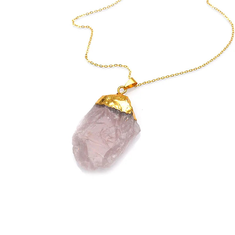 Irregular Healing Stone Pendant Necklace Yoga Rose Crystals