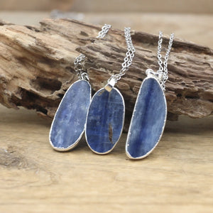 Natural Kyanite Pendant Silvery Plated Healing Necklace