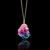 Rainbow Quartz Stone Pendant Wire Wrap Necklace Reiki Healing Crystal Jewelry