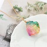 Rainbow Quartz Stone Pendant Wire Wrap Necklace Reiki Healing Crystal Jewelry