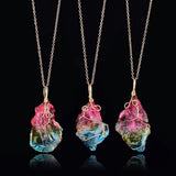 Rainbow Quartz Stone Pendant Wire Wrap Necklace Reiki Healing Crystal Jewelry